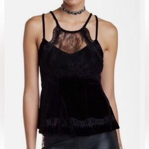 Free People Velvet Velour Ellie Lace Dark Romantic Peplum Tank Top Size XS